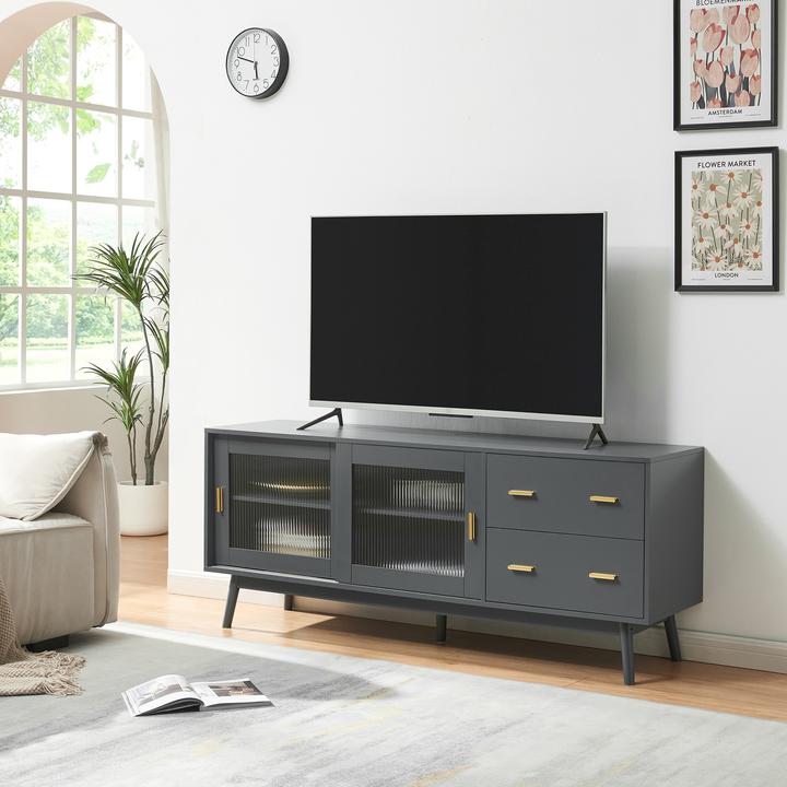 Actual product image En.Casa Fernsehschrank Susa mit Glas-Front 160x40x65 cm Grau (160 x 40 x 65 cm)