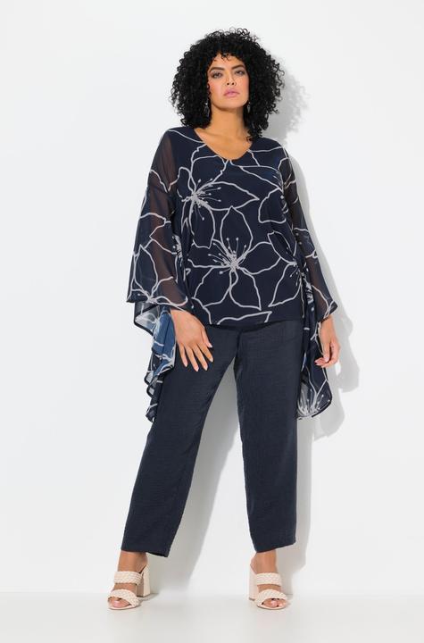 Produktbild Ulla Popken Chiffon-Bluse, Blüten, Oversized, V-Ausschnitt, 3/4-Arm (46, 48)