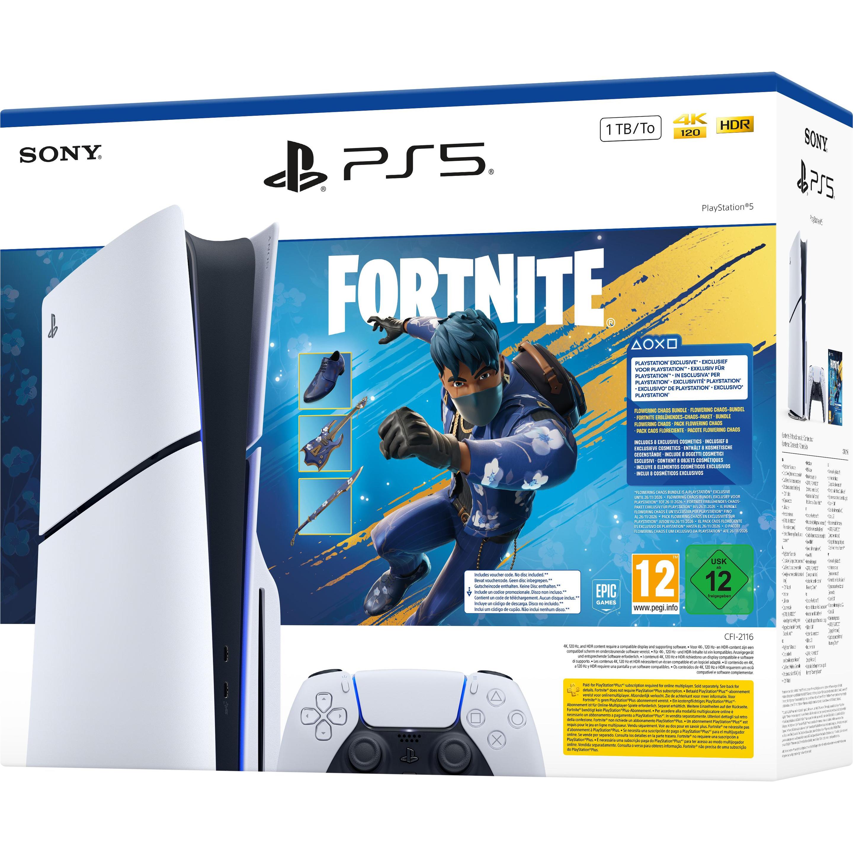 Sony PlayStation 5 Slim Chassis E 825GB Bundle Fortnite, Spielkonsole, Mehrfarbig
