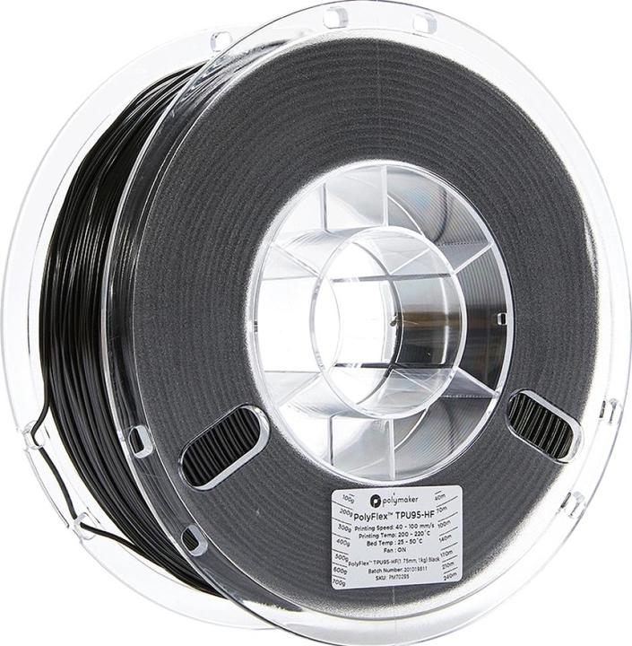 Actual product image Polymaker PolyFlex TPU-95A High Speed Black 1.75mm 1kg (TPU, 1.75 mm, 1000 g, Black)