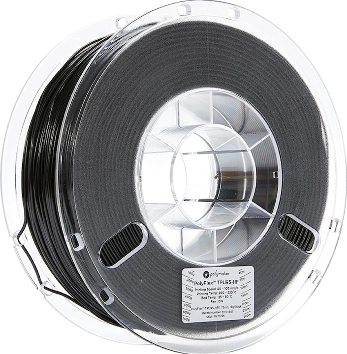 Polymaker PolyFlex TPU-95A High Speed Black 1.75mm 1kg (TPU, 1.75 mm, 1000 g, Black)
