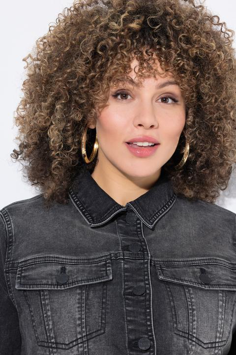 Immagine prodotto Ulla Popken Giacca di jeans con orli sfrangiati, collo da camicia e maniche lunghe (58)