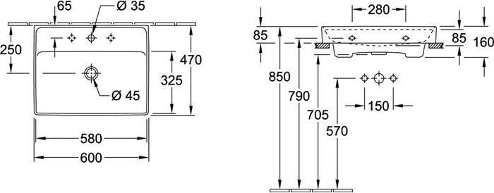 Produktbild Villeroy & Boch V&B Waschtisch COLLARO 600x470mm mit ÜL mit HL we (470 mm, 600 mm)