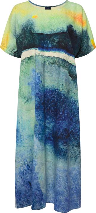 Actual product image Laurasøn A Line Landscape Print Linen Blend Dress Crew Neck Short Sleeve (XXL)