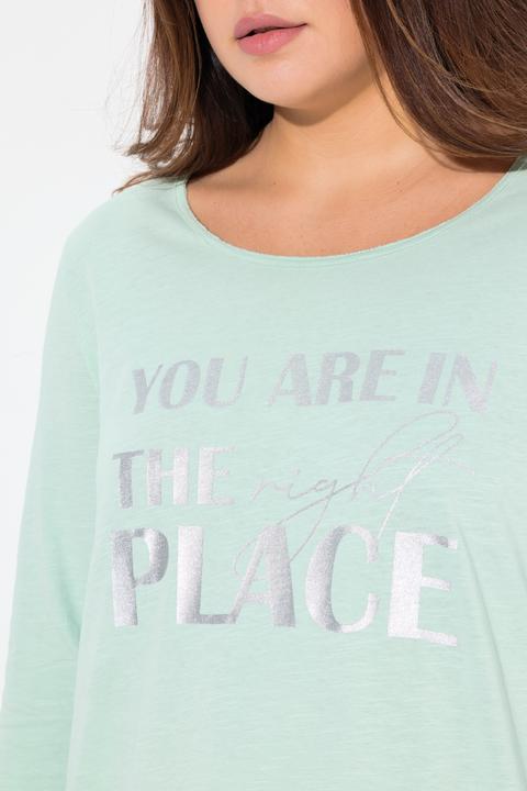 Produktbild Ulla Popken Shirt, Metallic-Schriftmotiv, A-Linie, Rundhals, 3/4-Arm (46, 48)