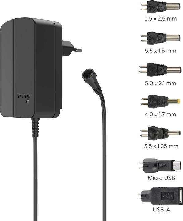 Actual product image Hama Switching power supply universal, adjustable, 1500mA, 18W, max. 12V, 7 adapters
