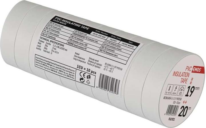 Actual product image Emos Insulating tape PVC 19mm/20m white, 10 pcs. (19 mm)