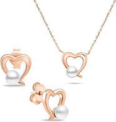 Image du produit Brilio Parure de perles en argent et bronze romantique - Boucles d'oreilles et collier