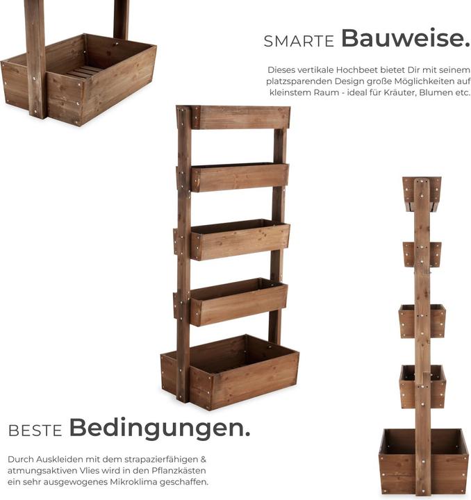 Image du produit tectake Jardinière verticale FLORA en bois laqué avec toile de paillage