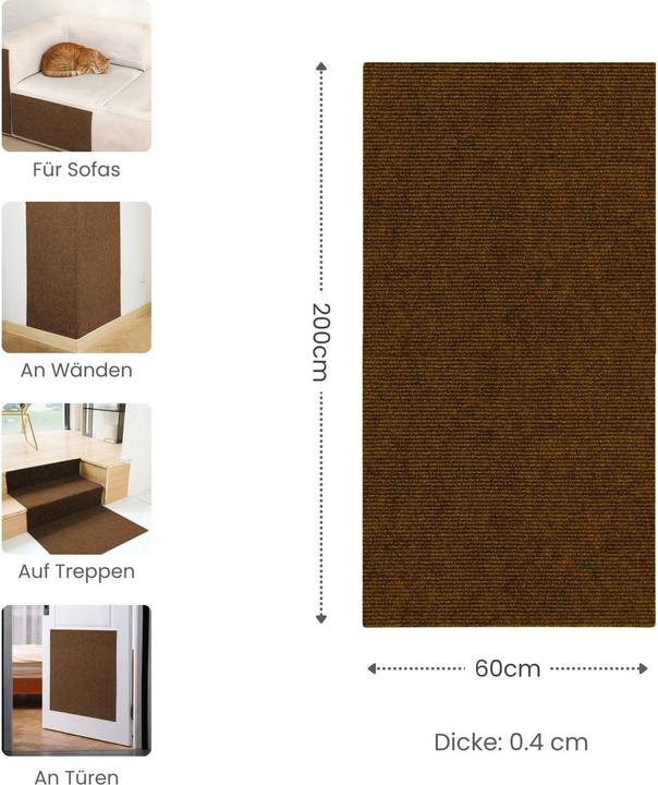 Image du produit Hermex Kratzmatte für Katzen Klettermatte Kratzschutz Kratzbrett Kratzwand (200 cm, Brun foncé)