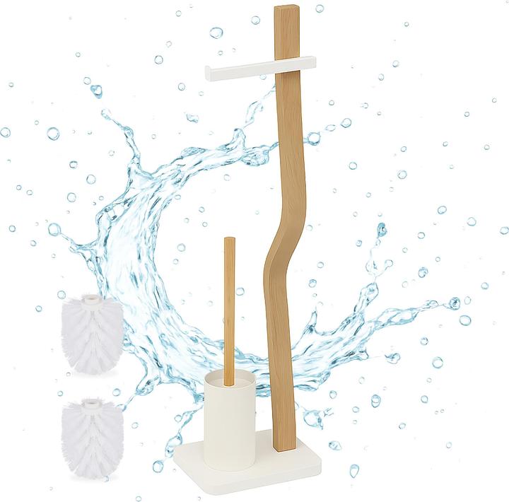 Produktbild Relaxdays - WC Garnitur Holz & Metall, Weiss/Hellbraun, 78,5 x 23 x 18 cm