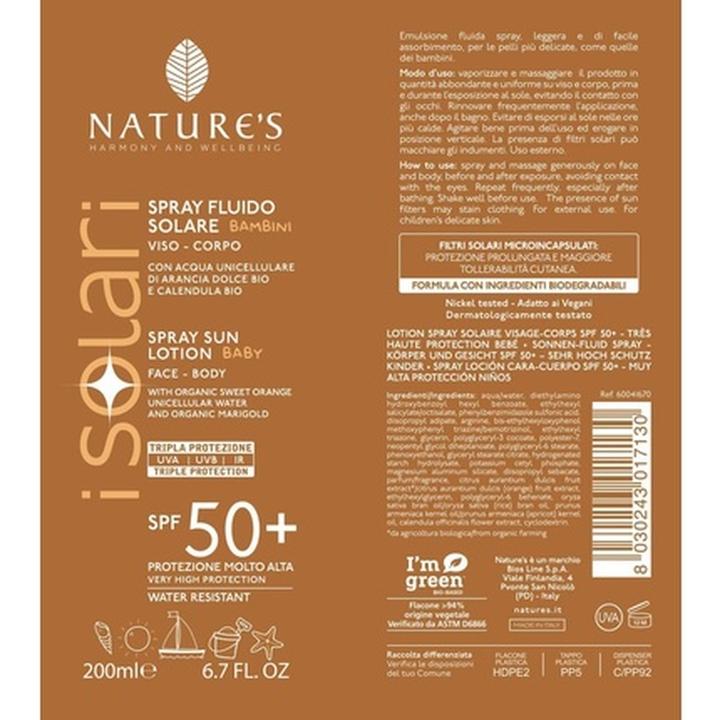 Produktbild Bios Line Nature's I Solari Sun Spray für Gesicht und Körper Kinder SPF50+ 200ml (Sonnenspray, SPF 50, 200 ml, 1 g)