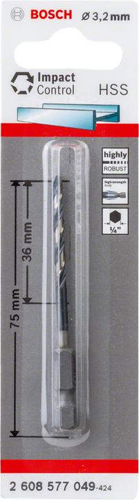 Produktbild Bosch Professional Zubehör HSS Spiralbohrer mit Sechskantschaft 3,2 mm (3.2 mm)