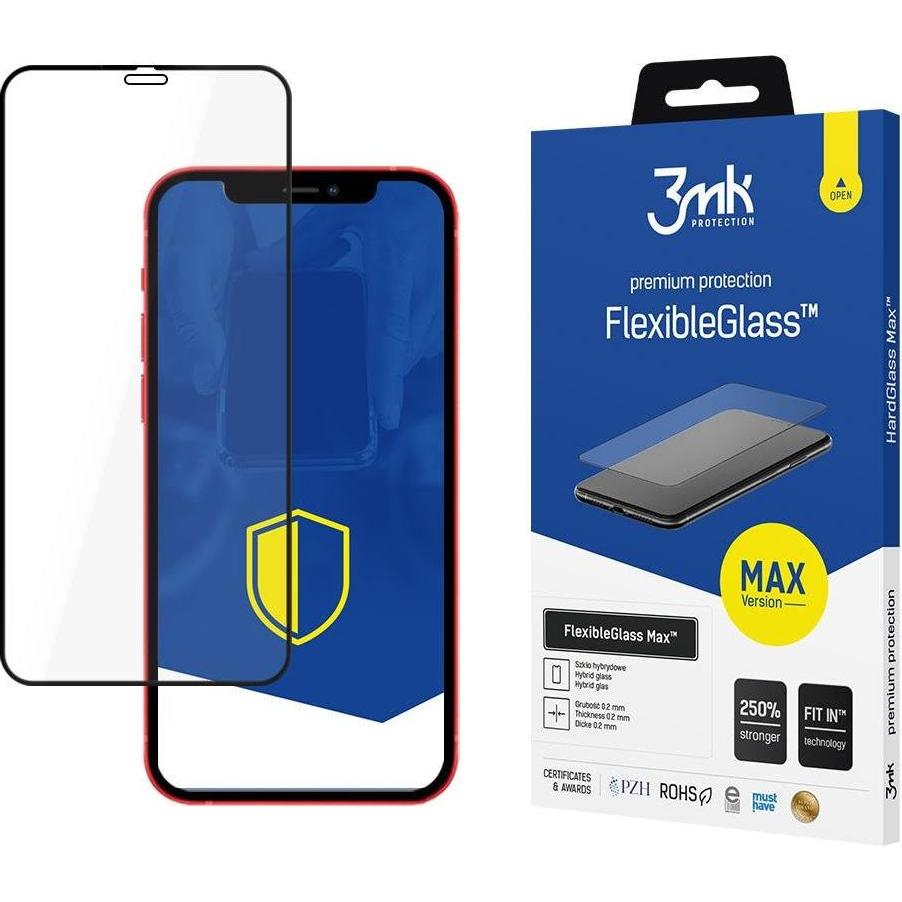 3MK hybrid glass Flexible 2.5D Max for iPhone 12 / 12 Pro black frame (1 Stück, Realme 12 Pro+, Apple iPhone 12), Smartp...