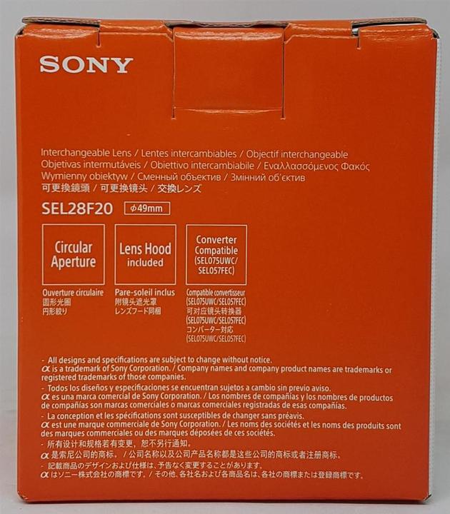 Actual product image Sony FE 28mm f/2, Full Frame E-Mount (Sony E, full size, APS-C / DX)