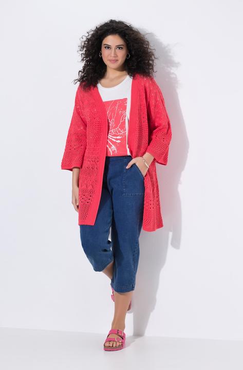 Produktbild Ulla Popken Long-Strickjacke, Ajourstrick, offene Form, 3/4-Arm (50, 52)