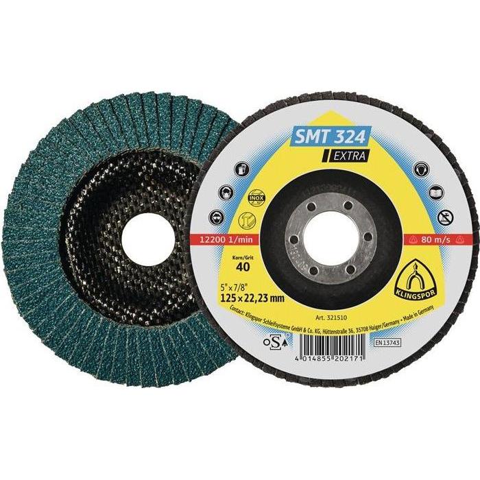 Klingspor, Schleifmittel, Fächerscheibe SMT 324 Extra Ø 115 mm Körnung 40 flach INOX Zirkonkorund (40)