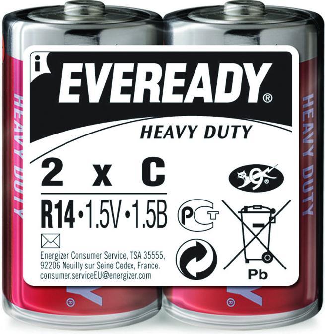 Eveready Battery, Heavy Duty, C, R14, 1.5V, 2 pieces (2 pcs., C)