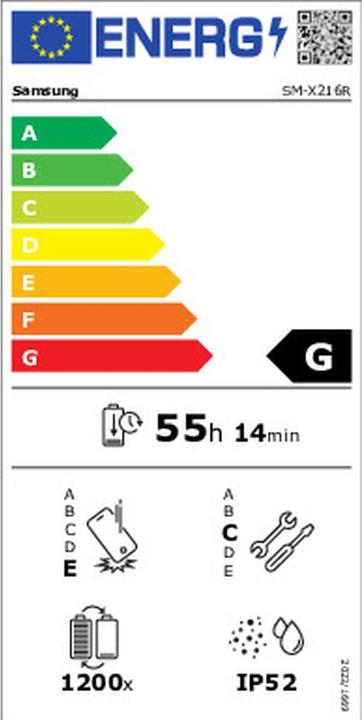 Energie-Label Samsung Galaxy Tab A9+ (5G, 11", 128 GB, Silver)