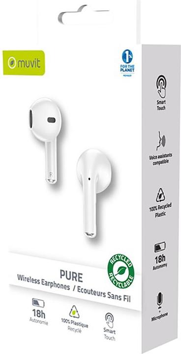 Image du produit Muvit Earbuds Bluetooth Pur Plastique Recyclé Blanc (18 h, Sans fil)