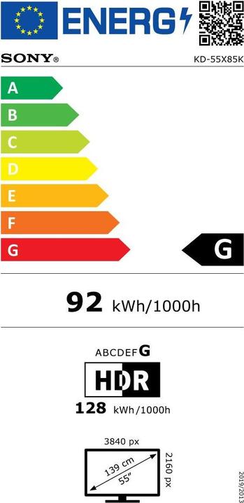 Etichetta energetica Sony KD-55X85K (55", X85K, LCD, 4K, 2022)