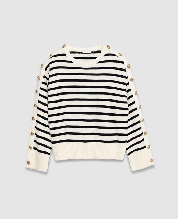 Produktbild Ikks Marinière-Pullover mit Rundhalsausschnitt und Knöpfen an den Ärmeln (L)