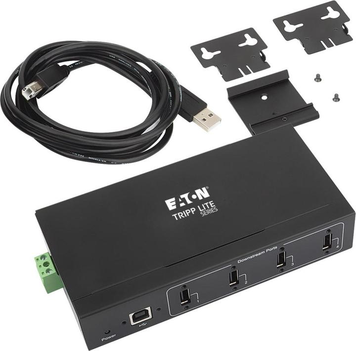 Actual product image Eaton 4-Port Industrial-Grade USB 2.0 Hub 15kV ESD Immunity Metal Housing Wall/DIN Mountab (USB-B, 4 ports)