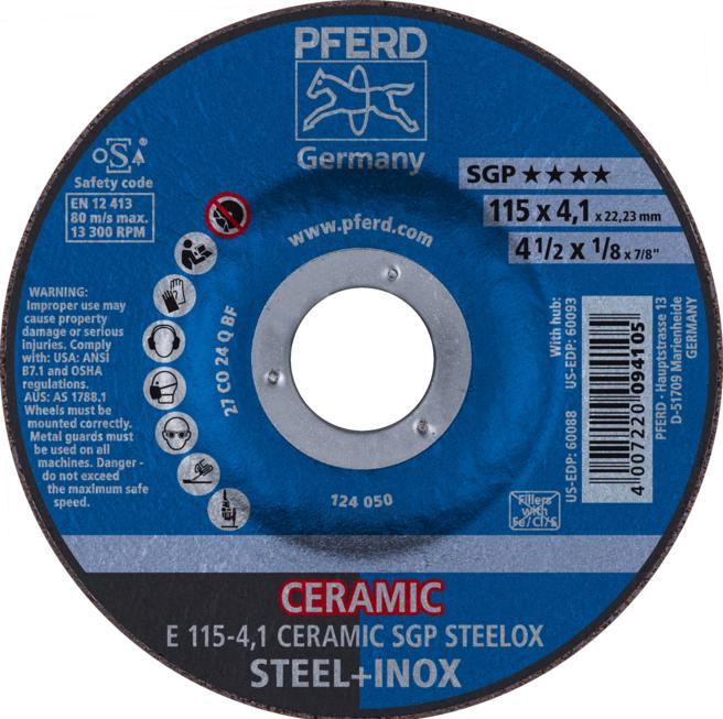 Produktbild Pferd Schruppscheibe E 115x4,1x22,23 mm CERAMIC Leistungslinie SG STEELOX für Stahl/Edelstahl