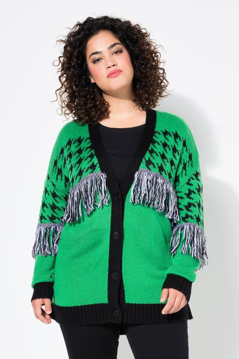 Produktbild Angel of Style Strickjacke, oversized, Hahnentritt, Fransen, Langarm (46, 48)