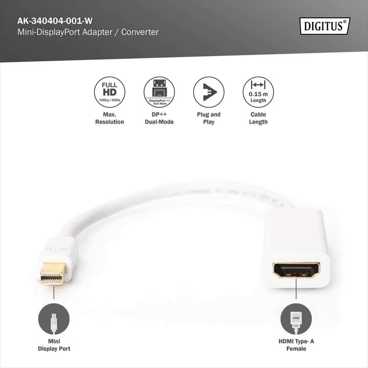 Produktbild Digitus Mini DP zu (HDMI, Mini DP, 15 cm)
