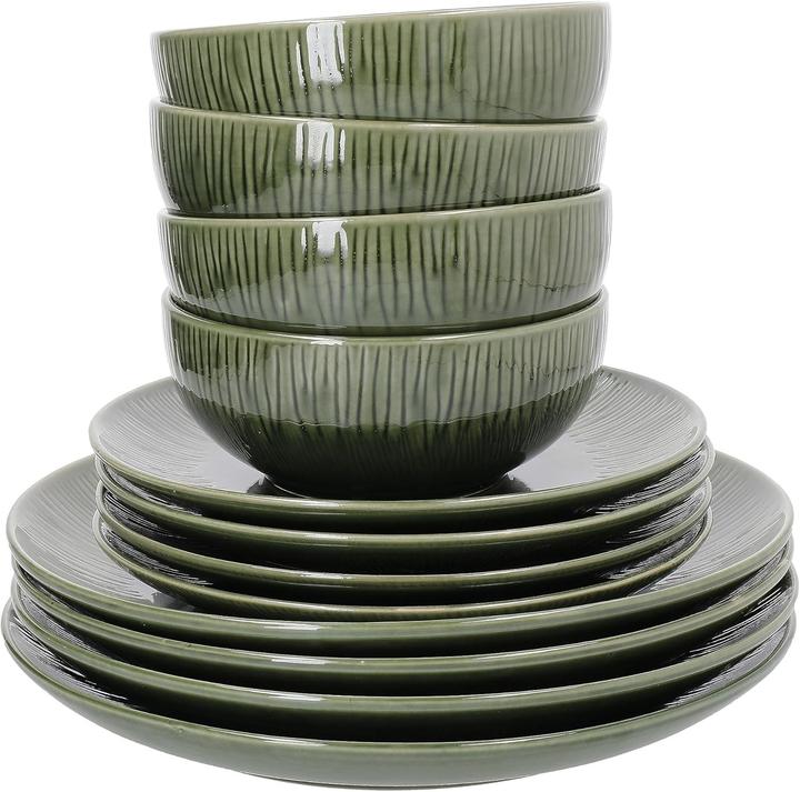 Actual product image Mikasa Jardin 12-Piece Stoneware Dinner Set, Green (12 pcs.)