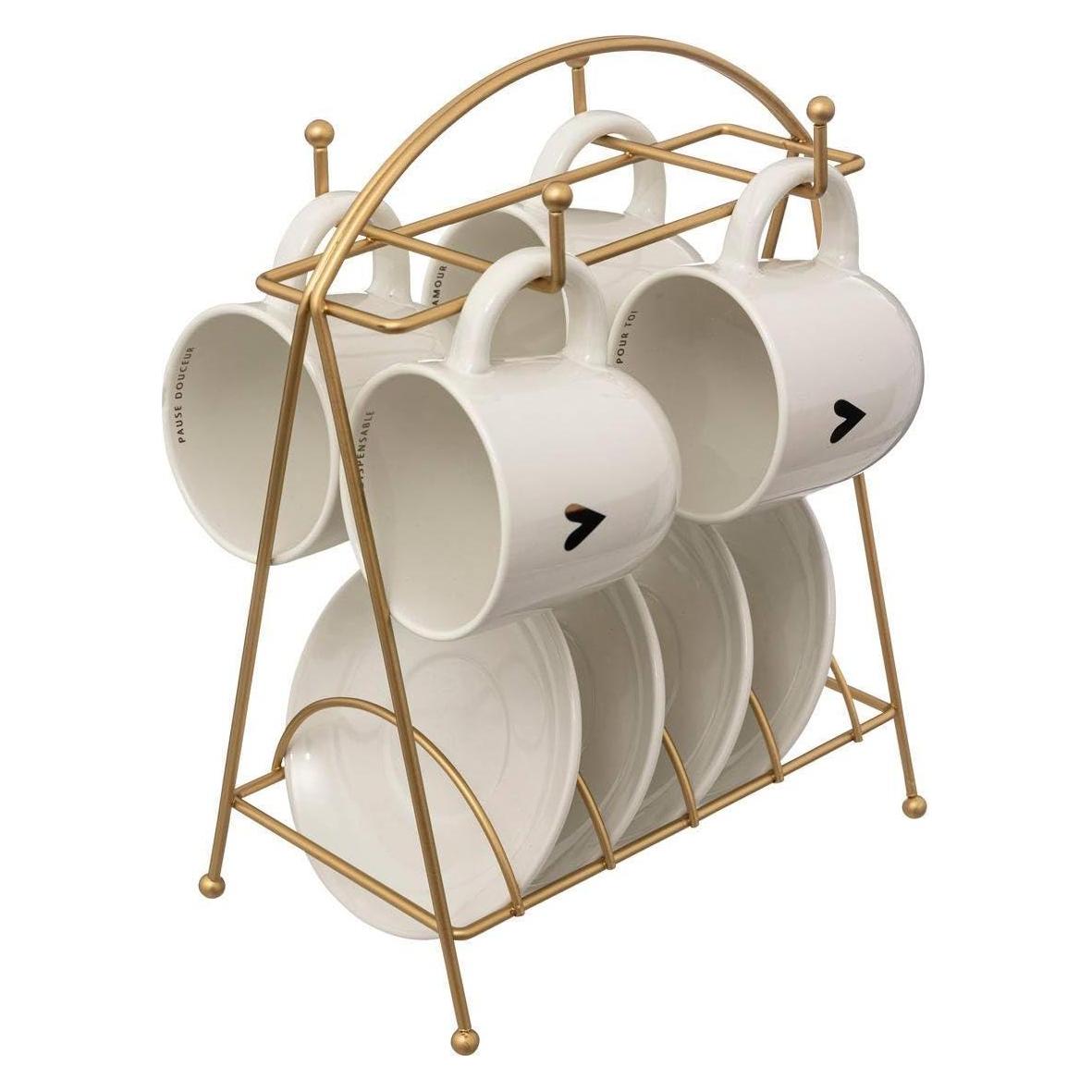 Secret de Gourmet Zestaw do kawy: 4 porcelanowe kubki i spodki, na stojaku FLORAL, 170 ml (47433923)