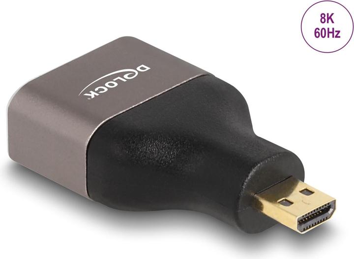 Produktbild Delock HDMI Adapter Micro-D Stecker zu A Buchse 8K 60 Hz grau Metall (Micro HDMI, 3.50 cm)
