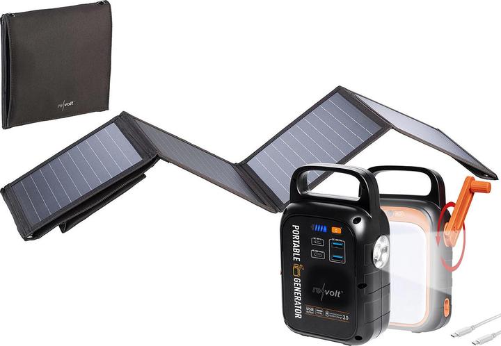Produktbild Revolt Kurbel-Dynamo-Powerstation (22,5 Ah) mit 28-Watt-Solarpanel (0.82 kg)