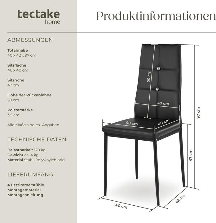 Produktbild tectake 4x Esszimmerstuhl