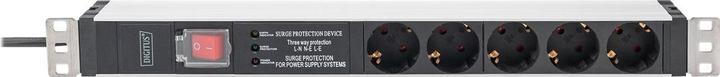 Actual product image Digitus Socket strip with aluminum profile and switch, surge protection, integrated line filter, 5-way safet (5x, CEE 7/3, 2 m)