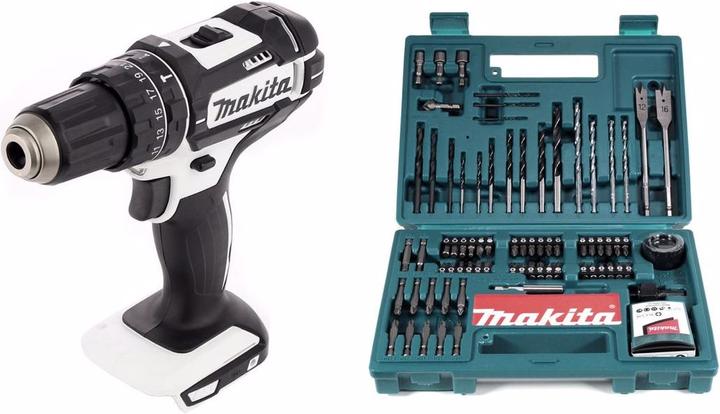 Actual product image Makita DHP 482 Z W Battery impact drill 18V 62Nm Solo + bit & drill set 100 pieces