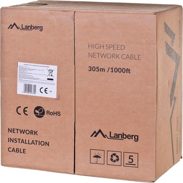 Actual product image Lanberg LCU6-12CU-0305-S Network cable 305 m Cat6 U/UTP (UTP) Gray (U/UTP, CAT6, 305 m)