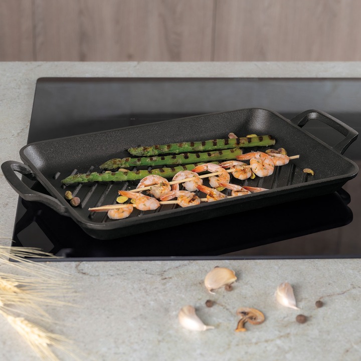 Produktbild BerlingerHaus Grillplatte aus Gusseisen mit Griffen, rechteckig, 33 x 22 cm