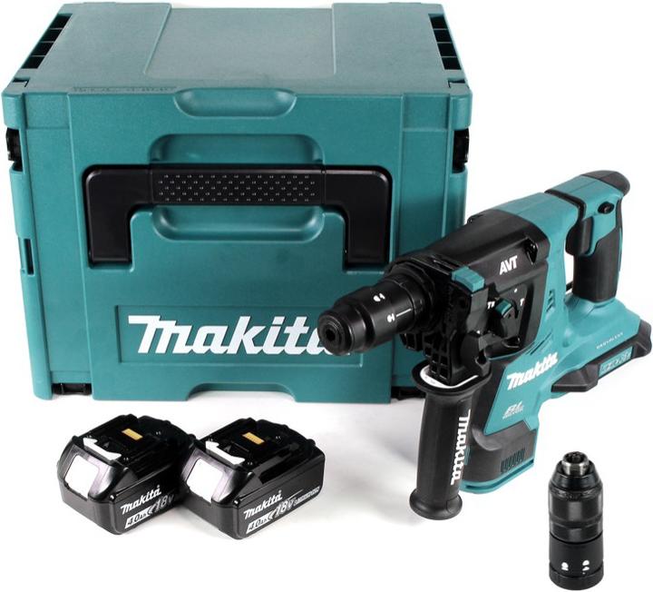 Actual product image Makita DHR 281 MJ Brushless cordless hammer drill 28 mm 2x 18 V for SDS-PLUS with quick-change chuck in M (Rechargeable battery operated)