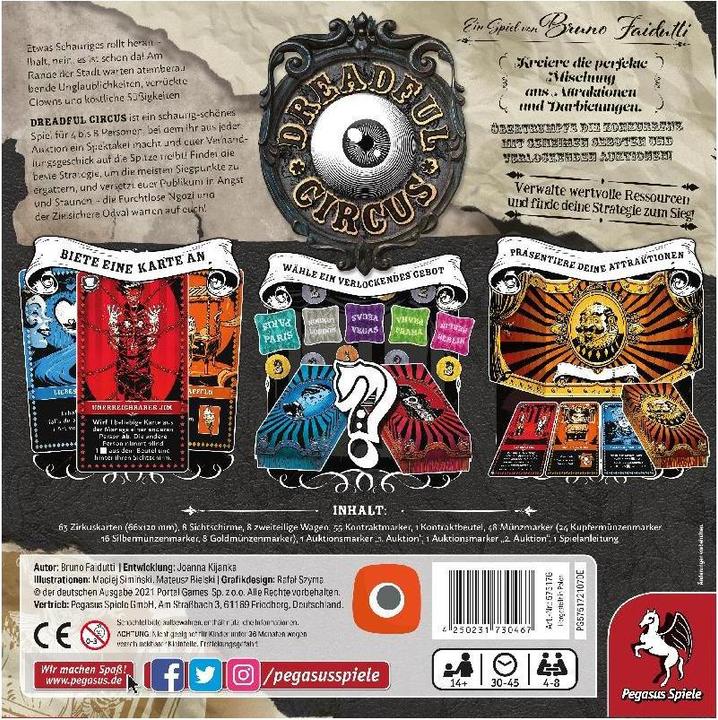 Image du produit Pegasus 57517G - Dreadful Circus - Jeu de cartes, pour 4 à 8 joueurs, à partir de 14 ans (édition allemande) (Allemand)