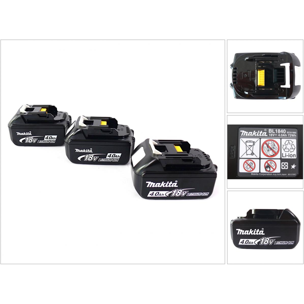 Makita, Werkzeugakku + Ladegerät, BL 1840 B 18 V - 4,0 Ah Li-Ion Akku 3er Pack (18 V)