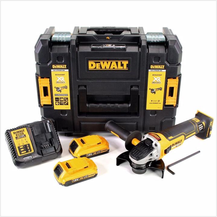 Actual product image DeWalt DCG 405 D2 Battery Angle Grinder 18V 125mm Brushless + 2x Battery 2.0Ah + Charger + TSTAK (125 mm)