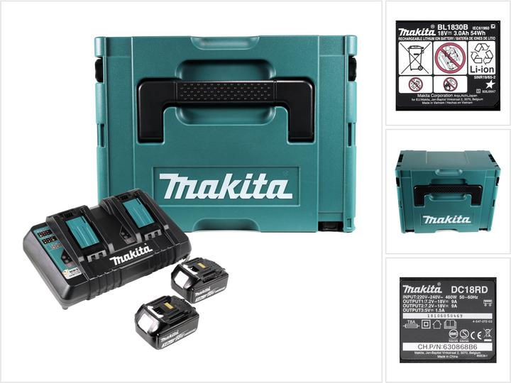 Produktbild Makita Power Source Kit mit 2x BL1830B Akku 3,0Ah + DC18RD Doppelladegerät + Makpac (18 V)