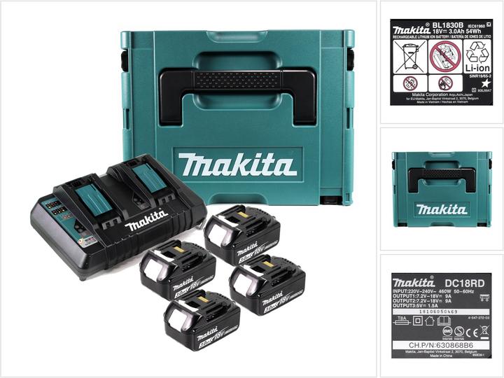 Actual product image Makita Power Source Kit with 4x BL1830B battery 3.0Ah + DC18RD dual charger + Makpac (18 V)