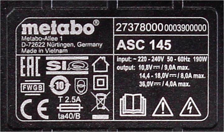 Produktbild Metabo LiHD 2x Akkupack 18V 8,0Ah ( 625369000 ) + Ladegerät ASC 145 ( 627378000 ) (18 V)