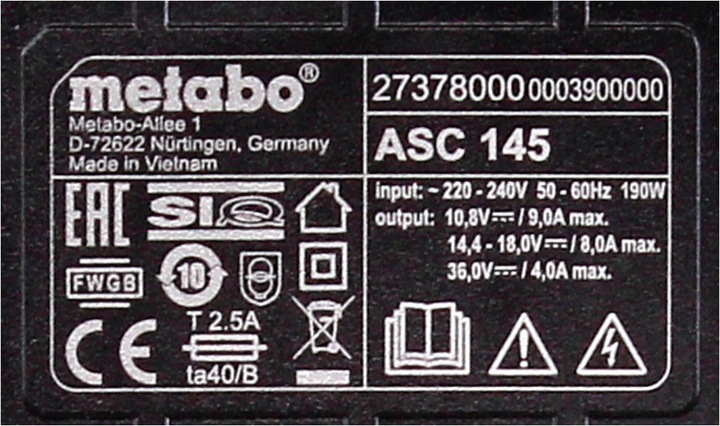 Actual product image Metabo LiHD 2x battery pack 18V 8,0Ah ( 625369000 ) + charger ASC 145 ( 627378000 ) (18 V)