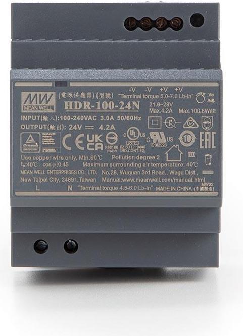 Actual product image MeanWell INDUSTRIAL POWER SUPPLY - 1 OUTPUT - DIN RAIL MOUNTING - 100 W - 24 V - 4.2 A