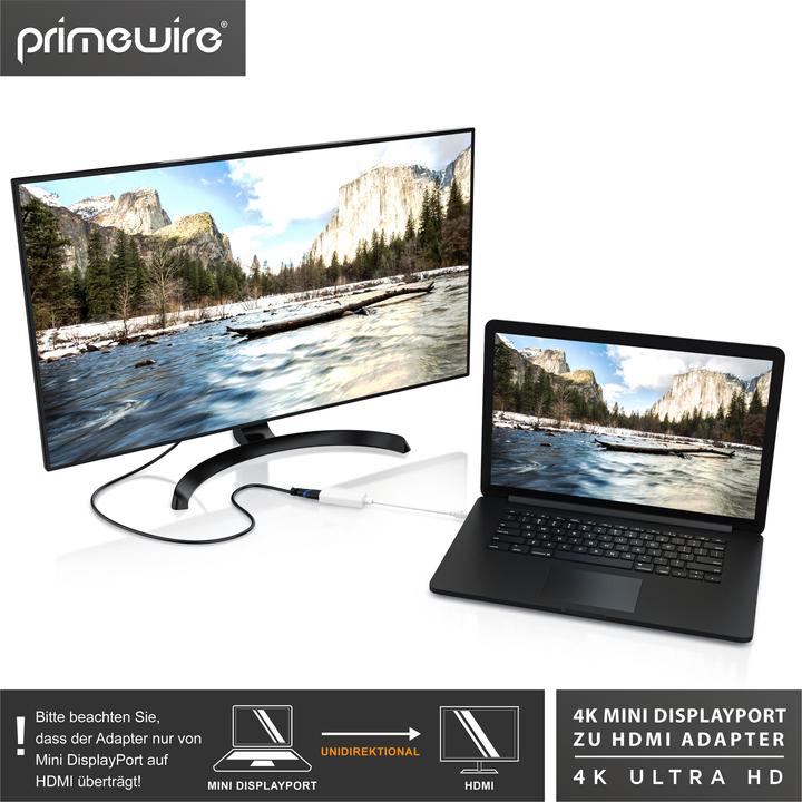 Actual product image Primewire Mini DisplayPort to HDMI Adapter, Ultra HD 4k MiniDP to HDMI Jack Monitor Converter, Adapter Cable (0.17 m, DisplayPort, HDMI)
