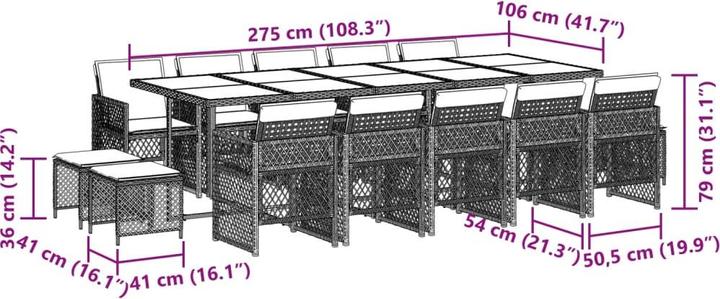 Produktbild vidaXL Garten Essgruppe (275 x 106 x 73 cm)